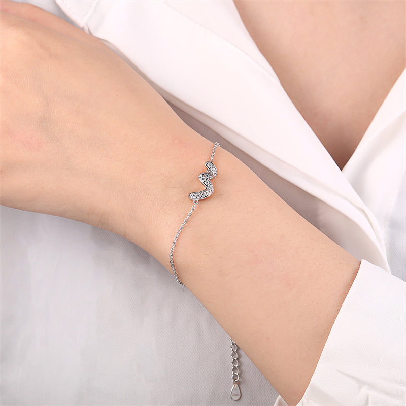 925 Sterling Silver Geometric Bracelet - Modern U-Shaped Jewelry with Zirconia