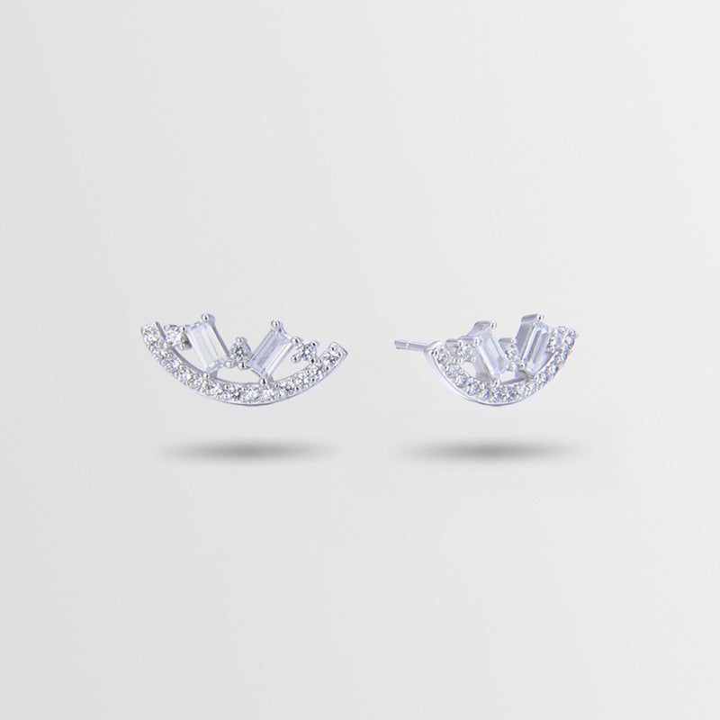 925 Sterling Silver Geometric CZ Stud Earrings - Korean Minimalist Diamond Earrings with Plastic Backs