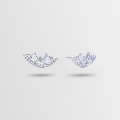 925 Sterling Silver Geometric CZ Stud Earrings - Korean Minimalist Diamond Earrings with Plastic Backs