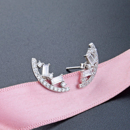 925 Sterling Silver Geometric CZ Stud Earrings - Korean Minimalist Diamond Earrings with Plastic Backs