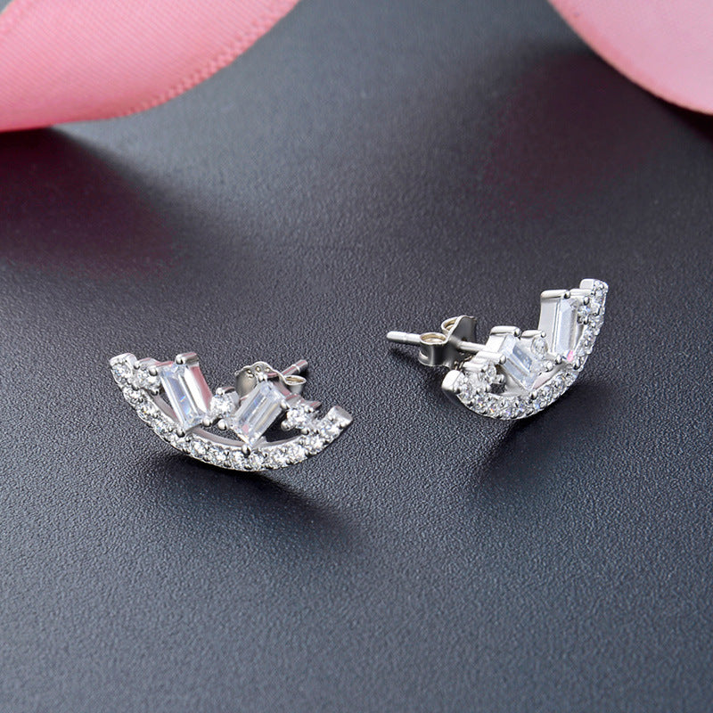 925 Sterling Silver Geometric CZ Stud Earrings - Korean Minimalist Diamond Earrings with Plastic Backs