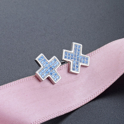 925 Sterling Silver Geometric CZ Stud Earrings - Minimalist Diamond Earrings with Plastic Backs
