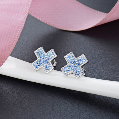 925 Sterling Silver Geometric CZ Stud Earrings - Minimalist Diamond Earrings with Plastic Backs