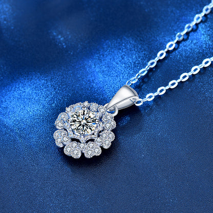 925 Sterling Silver Geometric Circle Pendant Necklace with 0.5ct Moissanite & Adjustable Cross Chain - Original Design Jewelry
