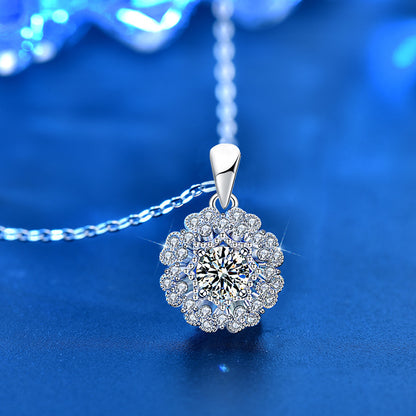 925 Sterling Silver Geometric Circle Pendant Necklace with 0.5ct Moissanite & Adjustable Cross Chain - Original Design Jewelry
