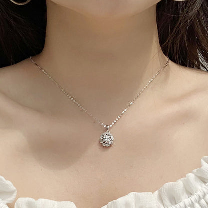 925 Sterling Silver Geometric Circle Pendant Necklace with 0.5ct Moissanite & Adjustable Cross Chain - Original Design Jewelry
