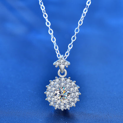 925 Sterling Silver Geometric Circle Pendant Necklace with 0.5ct Moissanite & Adjustable Cross Chain