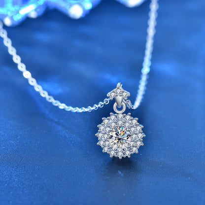 925 Sterling Silver Geometric Circle Pendant Necklace with 0.5ct Moissanite & Adjustable Cross Chain