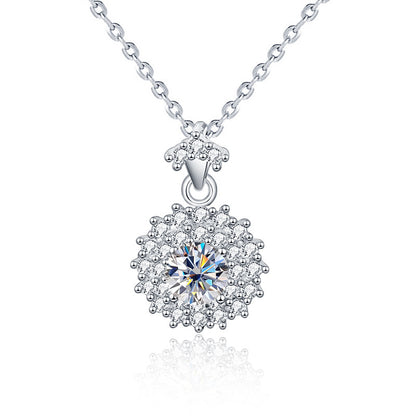 925 Sterling Silver Geometric Circle Pendant Necklace with 0.5ct Moissanite & Adjustable Cross Chain