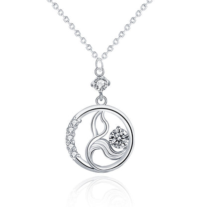 925 Sterling Silver Geometric Circle Pendant Necklace with 0.5ct Moissanite & Long Cross Chain Unique Statement Jewelry