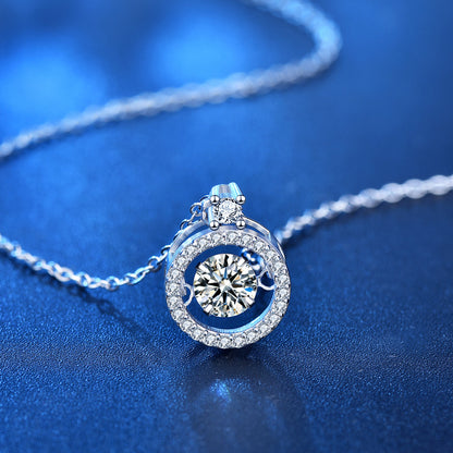 925 Sterling Silver Geometric Circle Pendant Necklace with 0.5ct or 1ct Round Moissanite & Cross Chain for Women - White & Yellow Gold Plated