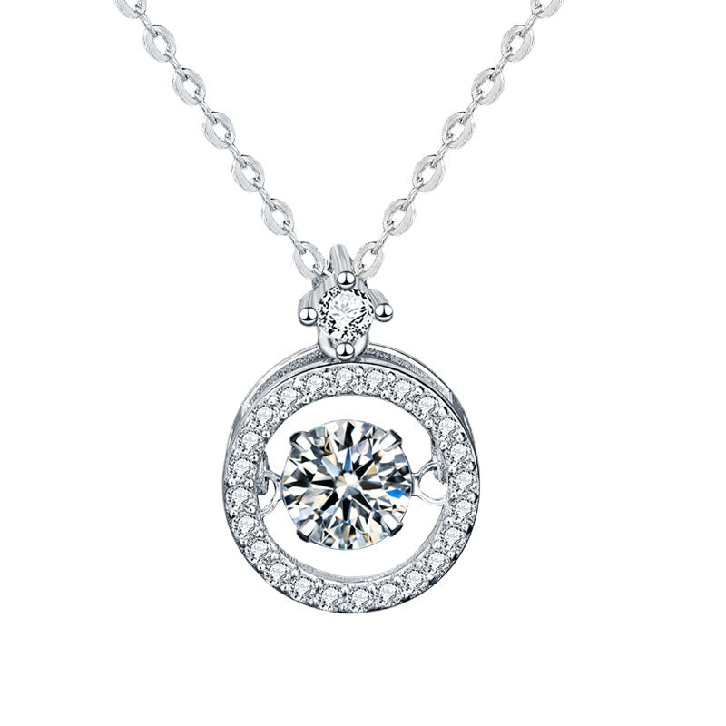 925 Sterling Silver Geometric Circle Pendant Necklace with 0.5ct or 1ct Round Moissanite & Cross Chain for Women - White & Yellow Gold Plated