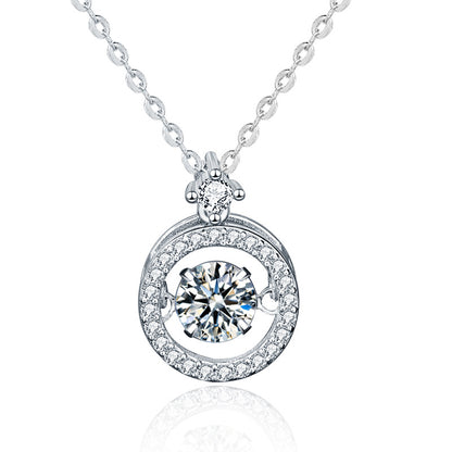 925 Sterling Silver Geometric Circle Pendant Necklace with 0.5ct or 1ct Round Moissanite & Cross Chain for Women - White & Yellow Gold Plated
