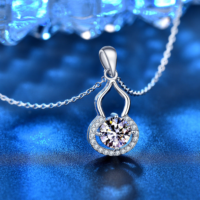 925 Sterling Silver Geometric Circle Pendant Necklace with 1ct D Color Moissanite & Cross Chain 0.05um Thick White Gold Plated