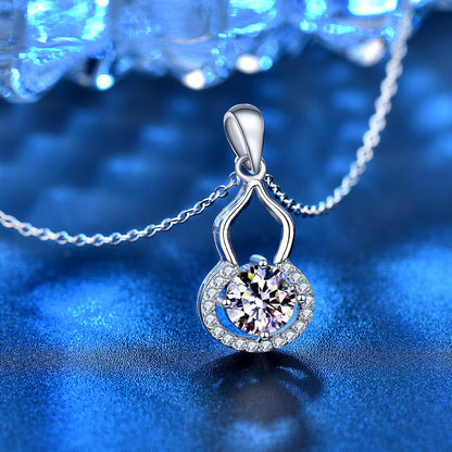925 Sterling Silver Geometric Circle Pendant Necklace with 1ct D Color Moissanite & Cross Chain 0.05um Thick White Gold Plated