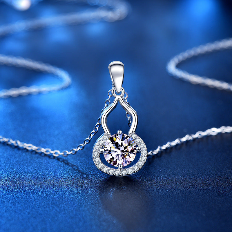 925 Sterling Silver Geometric Circle Pendant Necklace with 1ct D Color Moissanite & Cross Chain 0.05um Thick White Gold Plated