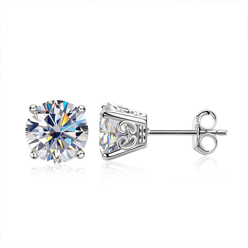 925 Sterling Silver Geometric Circle Stud Earrings with 2ct Moissanite - White Gold Plated Unique Statement Jewelry for Women