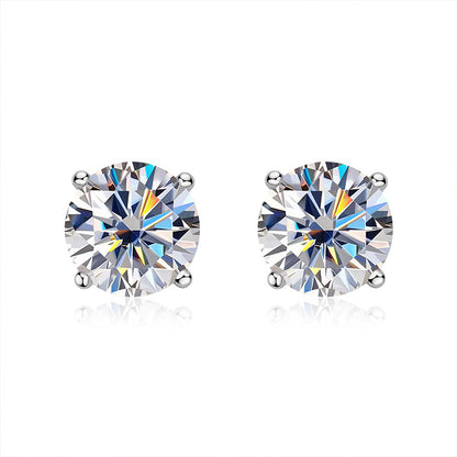 925 Sterling Silver Geometric Circle Stud Earrings with 2ct Moissanite - White Gold Plated Unique Statement Jewelry for Women