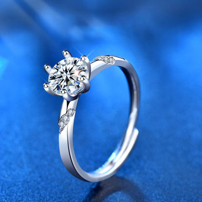 925 Sterling Silver Geometric Couple Rings with 1ct Moissanite  Adjustable Unisex Matching Bands in White Gold Plated Euro-American Style