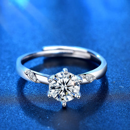 925 Sterling Silver Geometric Couple Rings with 1ct Moissanite  Adjustable Unisex Matching Bands in White Gold Plated Euro-American Style