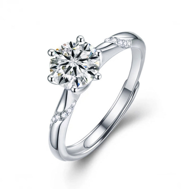 925 Sterling Silver Geometric Couple Rings with 1ct Moissanite  Adjustable Unisex Matching Bands in White Gold Plated Euro-American Style