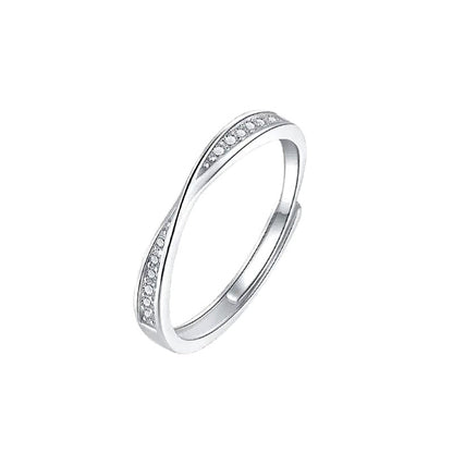 925 Sterling Silver Geometric Couple Rings with Zircon White Gold Plated Adjustable Minimalist Promise Rings for Couples