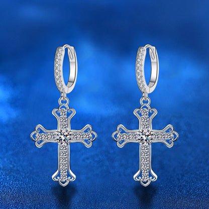925 Sterling Silver Geometric Cross Stud Earrings with 0.3ct Moissanite Unique Alternative Jewelry for Women
