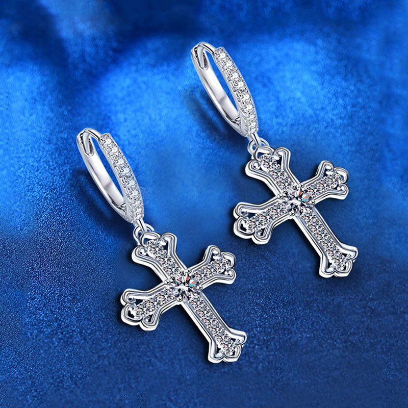 925 Sterling Silver Geometric Cross Stud Earrings with 0.3ct Moissanite Unique Alternative Jewelry for Women