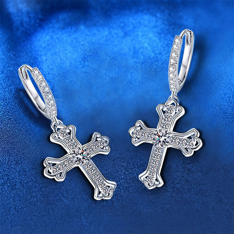 925 Sterling Silver Geometric Cross Stud Earrings with 0.3ct Moissanite Unique Alternative Jewelry for Women
