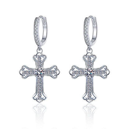 925 Sterling Silver Geometric Cross Stud Earrings with 0.3ct Moissanite Unique Alternative Jewelry for Women
