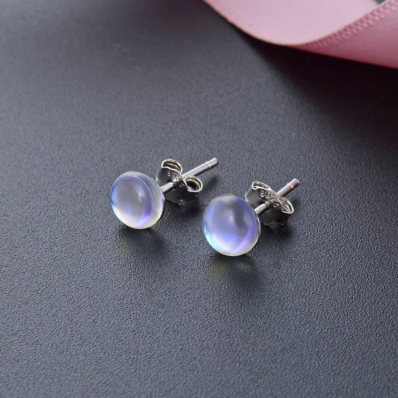 925 Sterling Silver Geometric Crystal Stud Earrings - Blue/Pink/White Korean Style Earrings with Plastic Backs