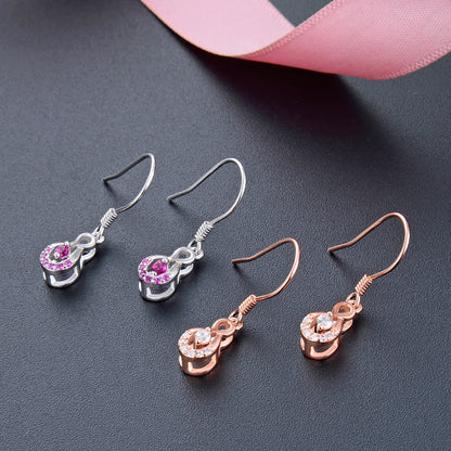 925 Sterling Silver Geometric Dangle Earrings - Korean Style White Gold & Rose Gold Plated Elegant Earrings for Women
