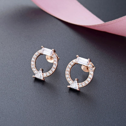 925 Sterling Silver Geometric Diamond Stud Earrings - Minimalist Hypoallergenic Earrings with Plastic Backs