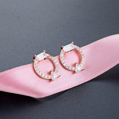 925 Sterling Silver Geometric Diamond Stud Earrings - Minimalist Hypoallergenic Earrings with Plastic Backs