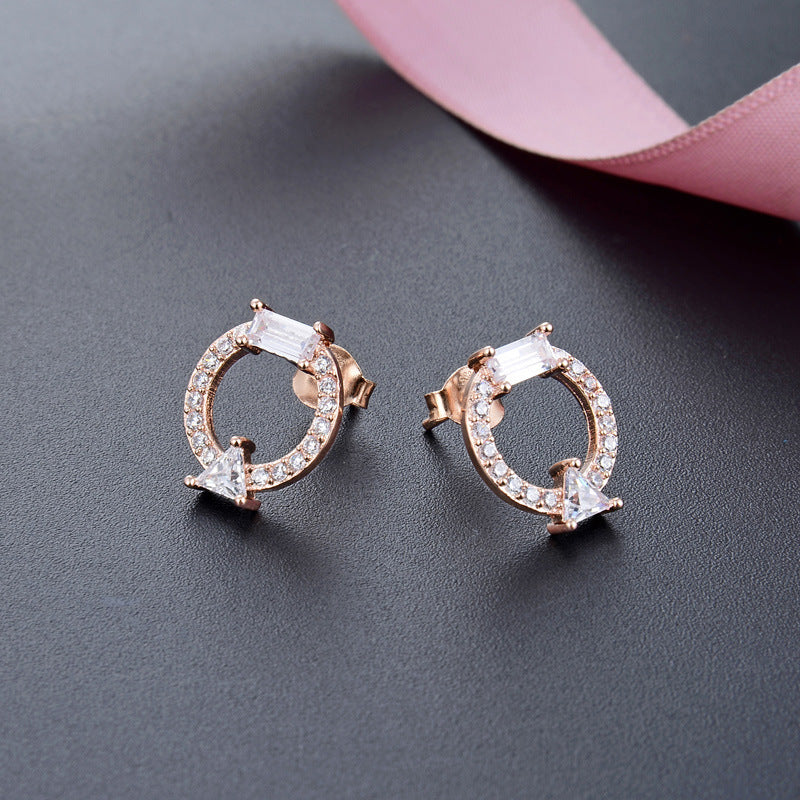925 Sterling Silver Geometric Diamond Stud Earrings - Minimalist Hypoallergenic Earrings with Plastic Backs