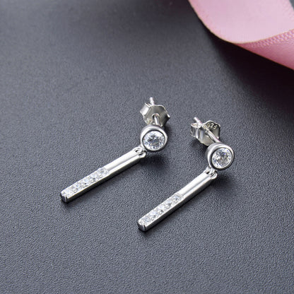 925 Sterling Silver Geometric Drop Earrings - Korean Style Fashion Dangle Earrings with Plastic Backs