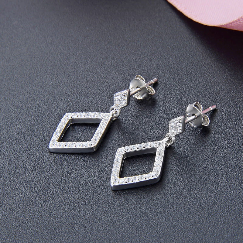 925 Sterling Silver Geometric Drop Earrings - Korean Style Minimalist Dangle Earrings with Plastic Ear Stoppers