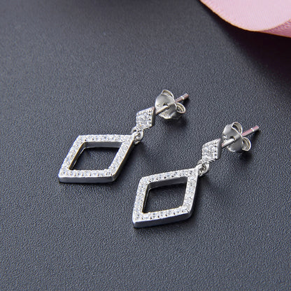 925 Sterling Silver Geometric Drop Earrings - Korean Style Minimalist Dangle Earrings with Plastic Ear Stoppers
