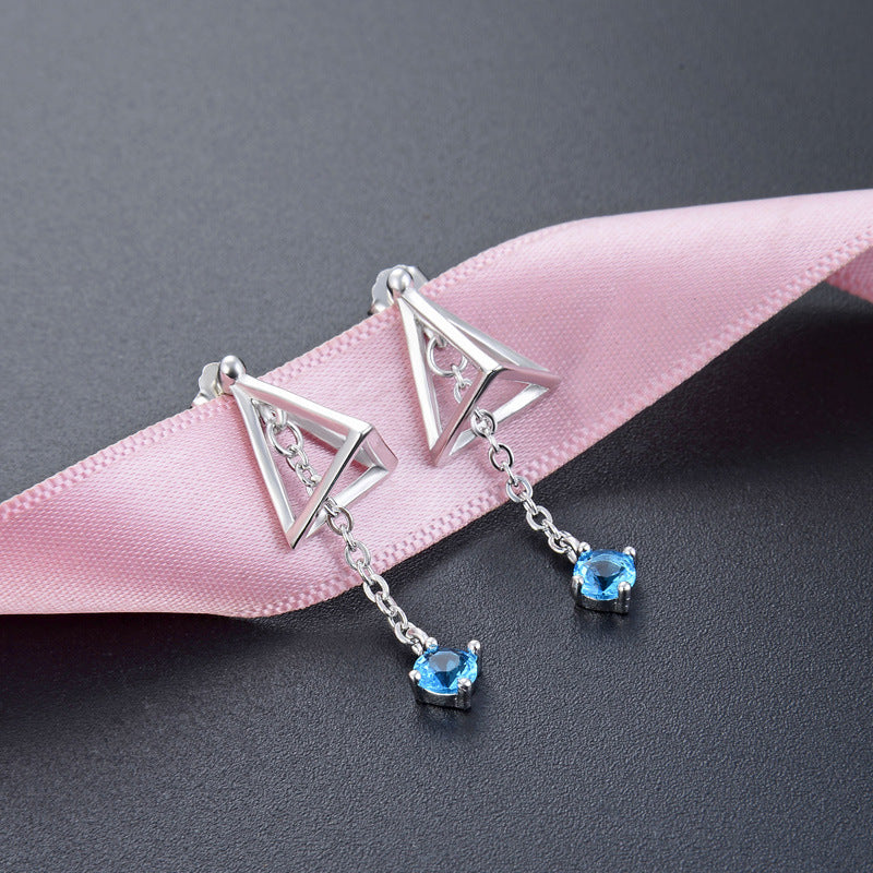 925 Sterling Silver Geometric Drop Earrings - Korean Style Minimalist Dangle Earrings with Plastic Stoppers