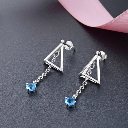 925 Sterling Silver Geometric Drop Earrings - Korean Style Minimalist Dangle Earrings with Plastic Stoppers