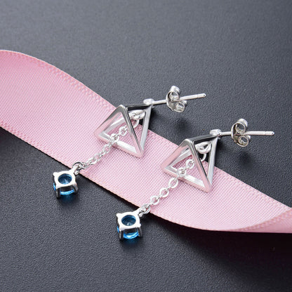 925 Sterling Silver Geometric Drop Earrings - Korean Style Minimalist Dangle Earrings with Plastic Stoppers