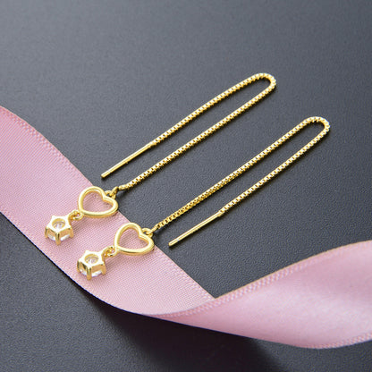 925 Sterling Silver Geometric Drop Earrings - Korean Style Minimalist Dangle Earrings with Plastic Stoppers