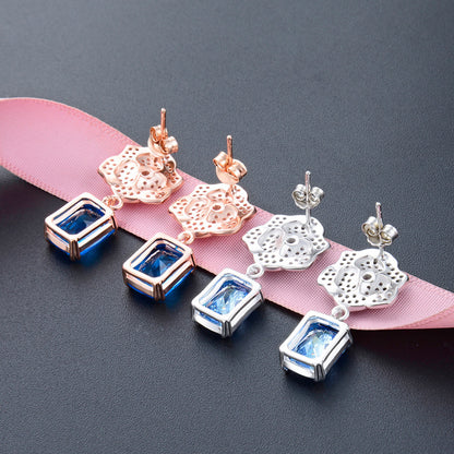 925 Sterling Silver Geometric Drop Earrings - White Gold & Rose Gold Plated Minimalist Dangle Earrings