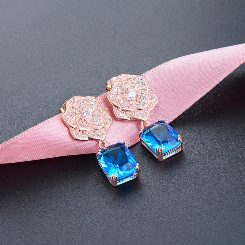 925 Sterling Silver Geometric Drop Earrings - White Gold & Rose Gold Plated Minimalist Dangle Earrings