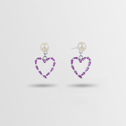 925 Sterling Silver Geometric Drop Earrings - White & Violet Zircon Korean Style Dangle Earrings with Plastic Backs