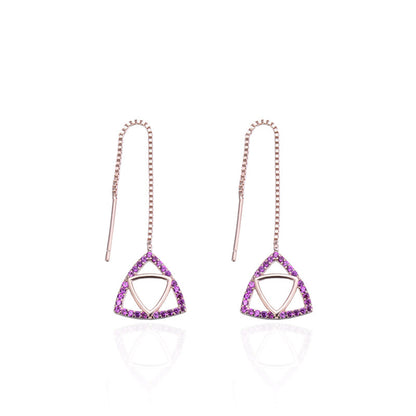925 Sterling Silver Geometric Drop Earrings Set - Korean Style Purple/Platinum/Blue Dangle Earrings for Women