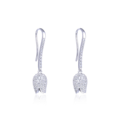 925 Sterling Silver Geometric Floral Drop Earrings - Minimalist Flower Dangle Earrings for Women