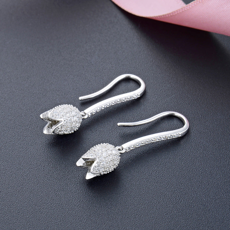 925 Sterling Silver Geometric Floral Drop Earrings - Minimalist Flower Dangle Earrings for Women