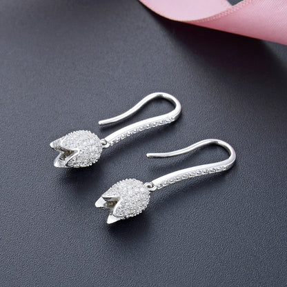 925 Sterling Silver Geometric Floral Drop Earrings - Minimalist Flower Dangle Earrings for Women