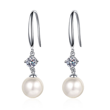 925 Sterling Silver Geometric Hook Earrings - 8mm Freshwater Pearl & 0.30ct Moissanite Accent